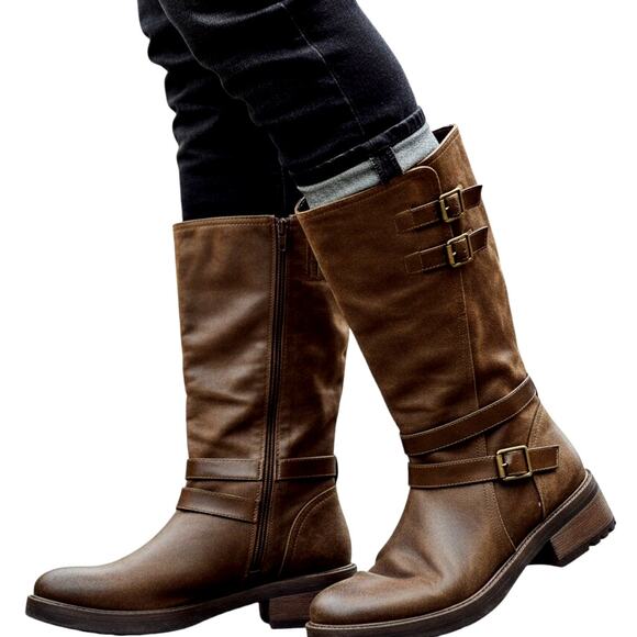 Kensie 9.5 Brown Leather Women's Knee Length Western Riding Boots Shoes 9 1/2 - Picture 1 of 8
